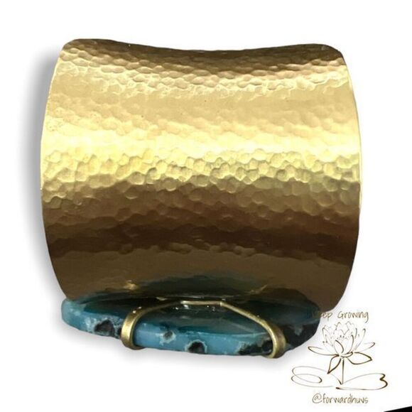 Hand Crafted using Brass and Agate | Cuff Bracelet - Picture 9 of 11